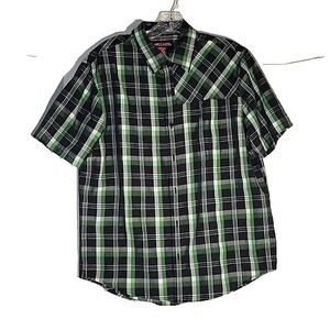 Tony Hawk Black & Green Plaid Button-Up Short Sleeve Shirt M skater surfer beach